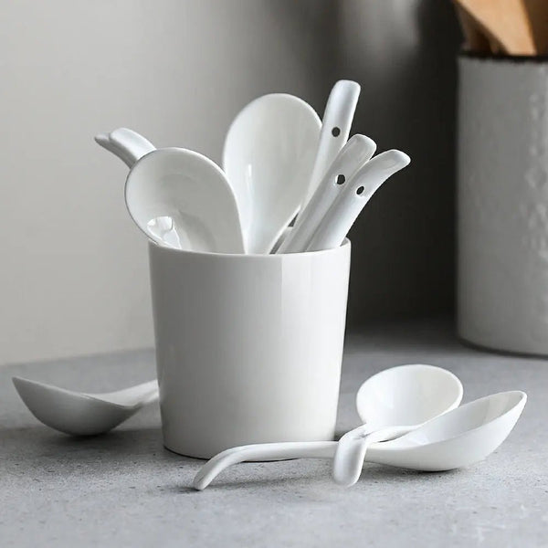Wedding White Porcelain Soup Spoons - Set of 6