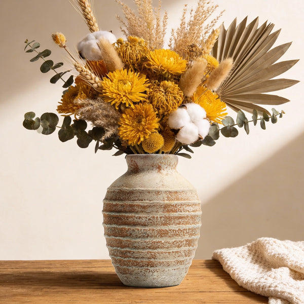 Distressed Embossed Jar Vase - Set of 1
