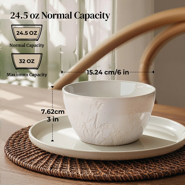 Beige Botanical Soup Bowls - Set of 4