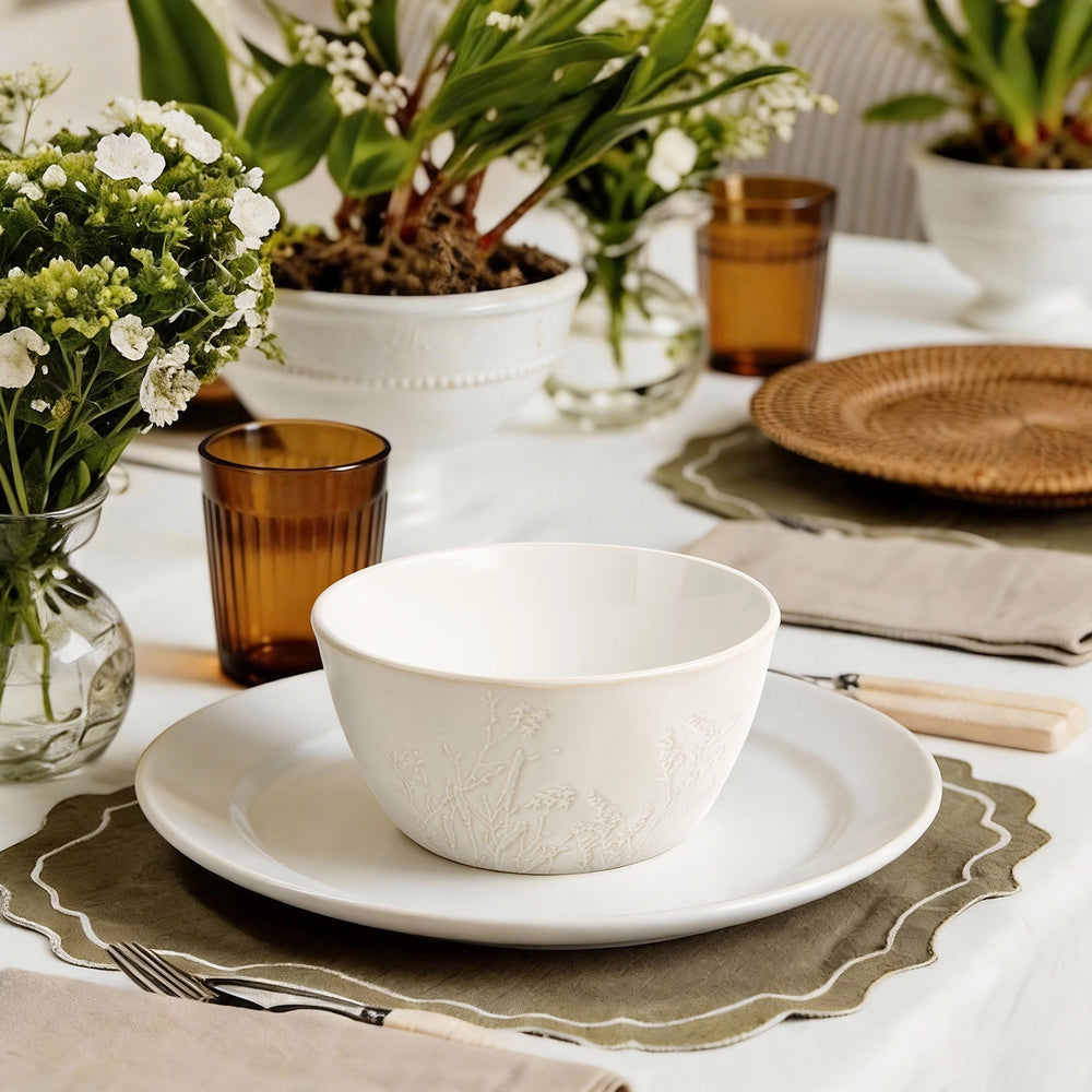 Beige Botanical Soup Bowls - Set of 4