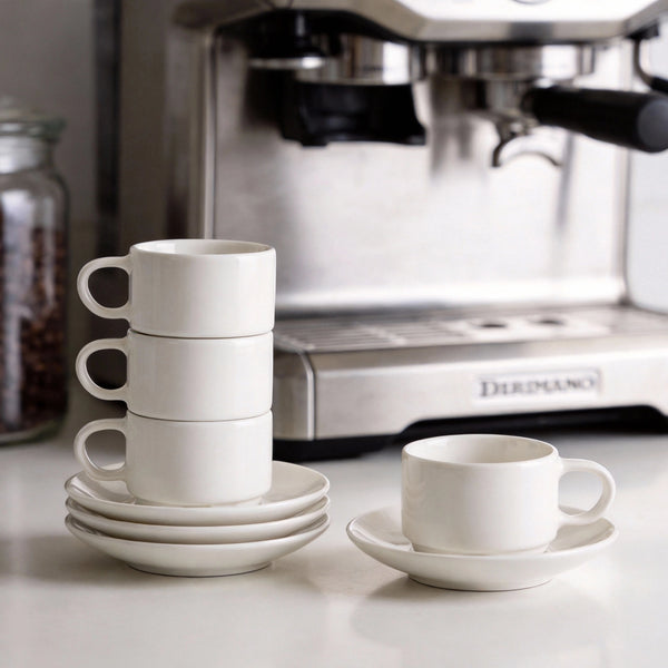Wedding White Espresso Cups and Saucers - Set of 4