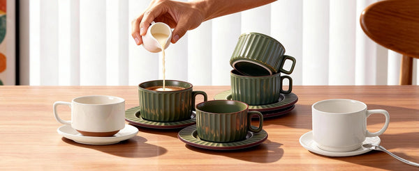 Green Cappuccino Cups and Saucers - Set of 4