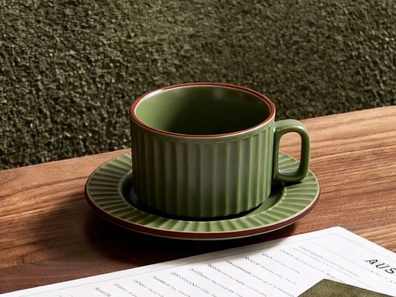 Green Cappuccino Cups and Saucers - Set of 4