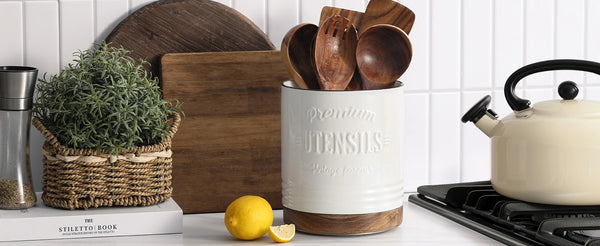 White Extra Large Rotating Utensil Holder - Set of 1