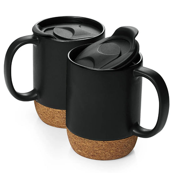 Porcelain Coffee Mugs with Cork Bottom - Set of 2 - Drinkware