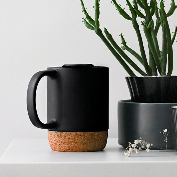 Porcelain Coffee Mugs with Cork Bottom - Set of 2 - Drinkware