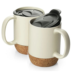 Porcelain Coffee Mugs with Cork Bottom - Set of 2 - Drinkware